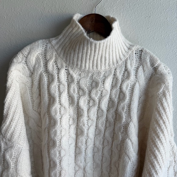 Topshop Cream Chunky Cable Balloon Long Sleeve Boho Cozy Knit Sweater  Size 14 - Picture 3 of 12